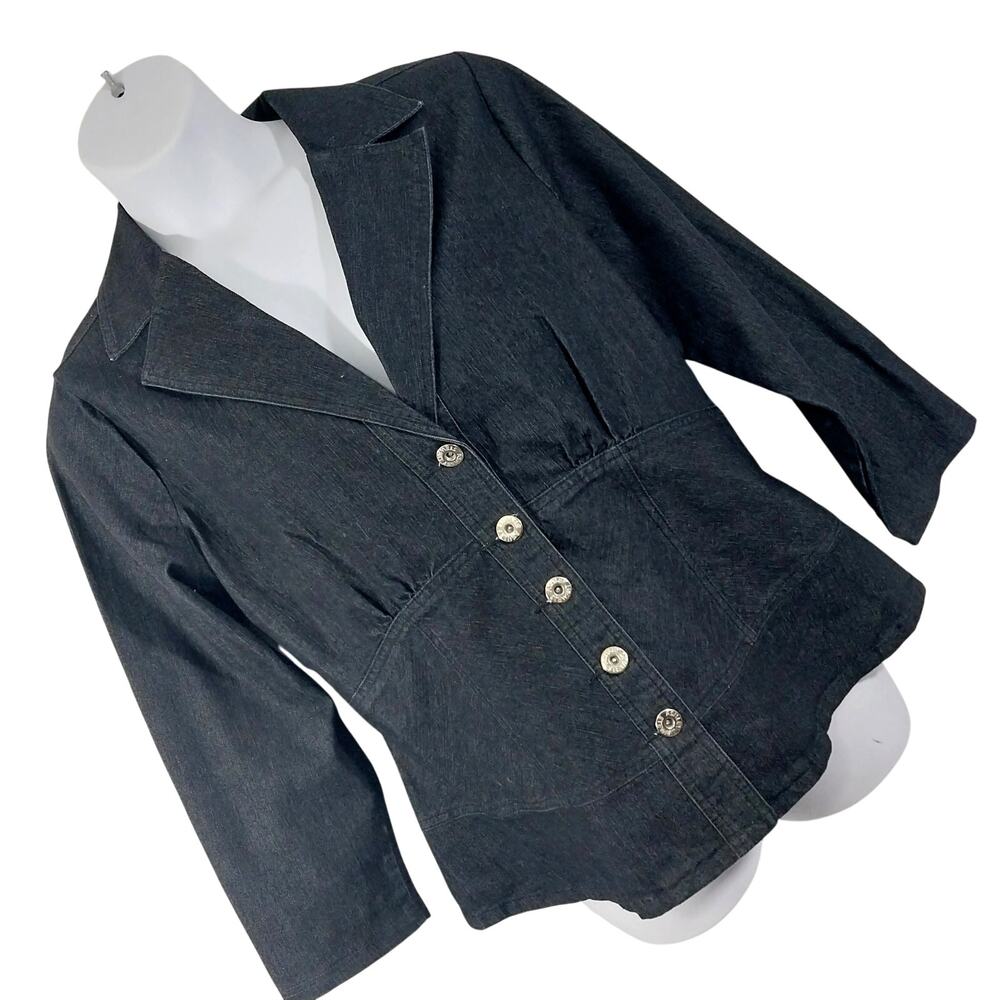 NWOT! ASHLEY STEWART! DEEP BLUE DENIM GATHERED BODICE, LOGI BUTTON JACKET! SZ 16